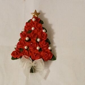 Red Rose Christmas Tree Ornament with Gold Star